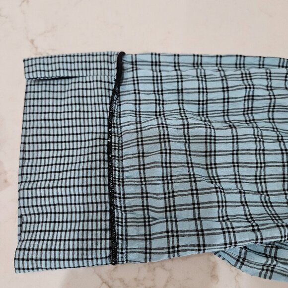 Ali Miles Blue Plaid Mixed Media Button Top Petite Large Cottagecore Pocket - Picture 5 of 11